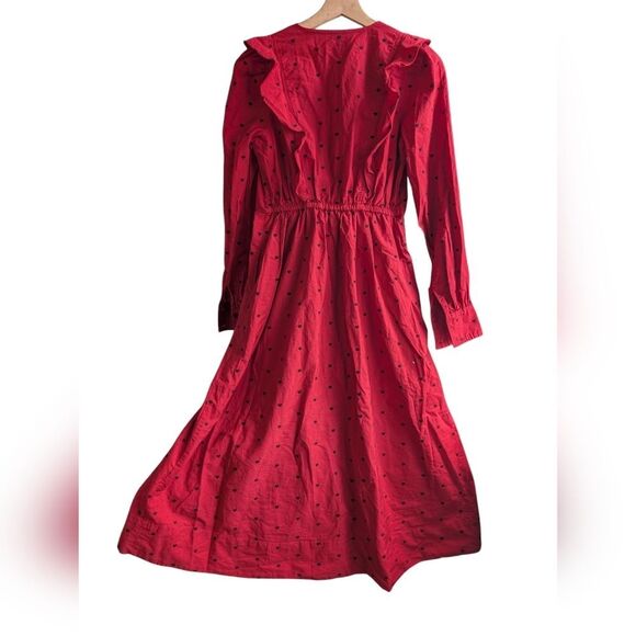 Hatch Red Embroidered Midi Button  Long Sleeve Cotton Dress Size S - Picture 15 of 16